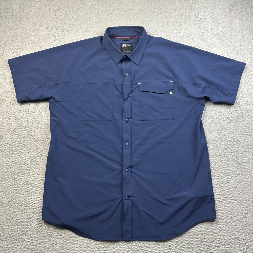 Marmot Northgate Peak Shirt Mens Blue Snap Front Hiking Trail Utility Size XL